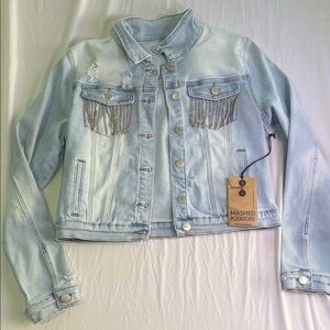Light Blue Denim Jacket with Chain Accents